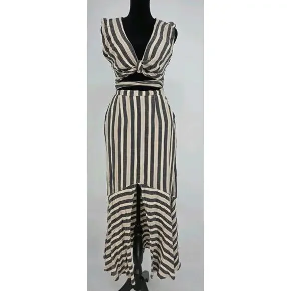 Free People La Babe Stripe Midi Dress 2 Pockets - Picture 3 of 8
